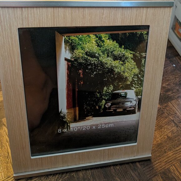 Brand New - Light Wood Picture Frame w/Chrome Trim - Picture 1 of 4